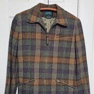 Lauren Ralph Lauren Green Label Plaid Wood Blazer zipper Jacket EUC